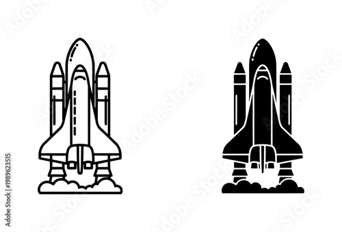 Space Shuttle Launch Icon Set in Line and Silhouette Style