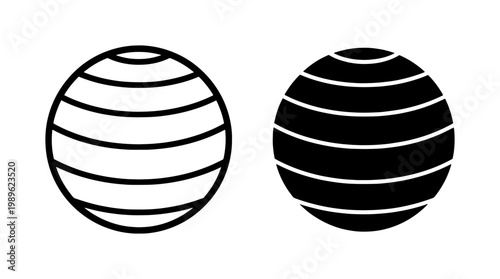 Striped Fitness Ball Icon Set in Outline and Solid Style