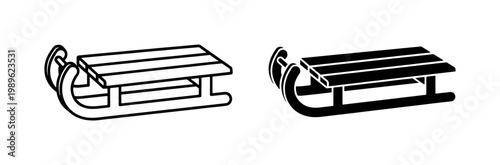 Wooden Sled Icon Set for Winter Sports Design