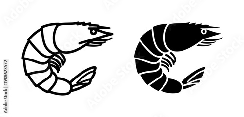 Shrimp black outline and silhouette vector icons
