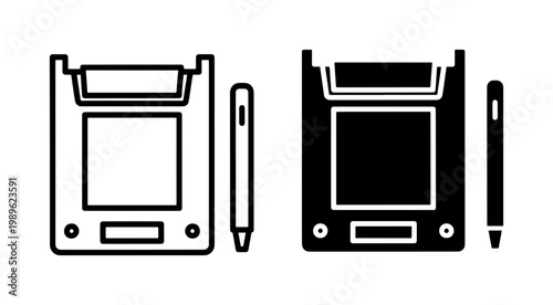 Digital Graphics Tablet with Stylus Pen Vector Icon Set
