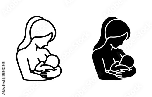 Breastfeeding Mother and Infant Line Art Icon Set