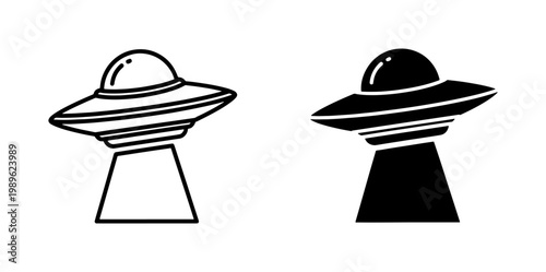 UFO Flying Saucer Icon Set with Light Beam