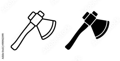 Axe icon set with outline and solid black silhouette styles