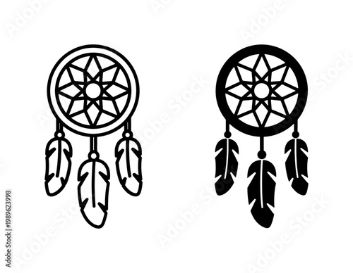 Dreamcatcher Black Silhouette and Outline Vector Set
