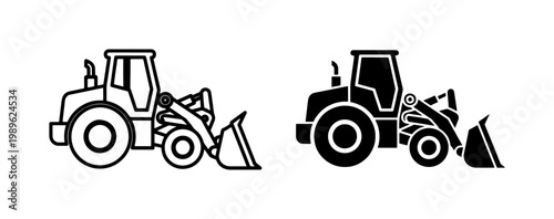 Front Loader Tractor Icon Set for Construction and Farming