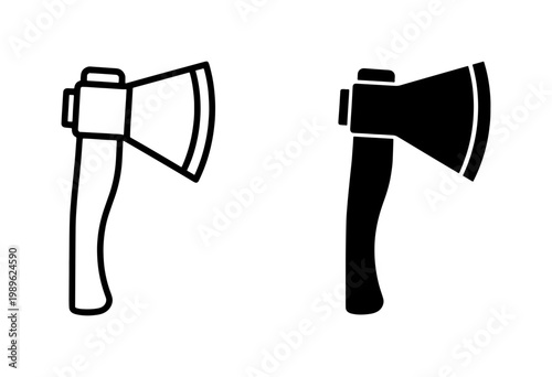 Axe icon set with outline and solid black silhouette