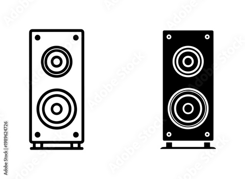 Modern Audio Speaker Icon Set in Black and White