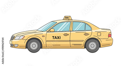 Canvastavla Yellow Taxi Cab Side View Illustration.