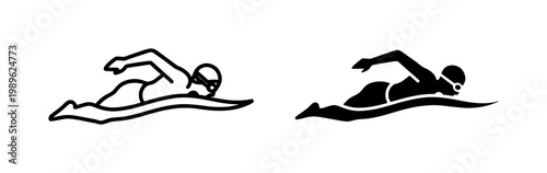 Professional Swimmer Athlete Silhouette Icon Set