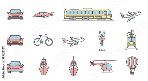 Transportation Vehicles Icons Set.