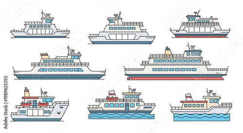 Ferries Boats on the Water Surface.