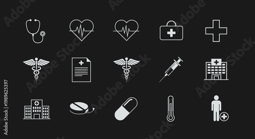 Medical icons and healthcare symbols.