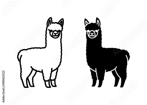 Black and White Alpaca Silhouette Vector Illustration