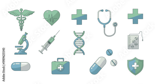 Medical symbols and health icons.