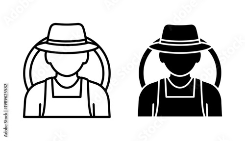 Farmer avatar icon set with hat and apron