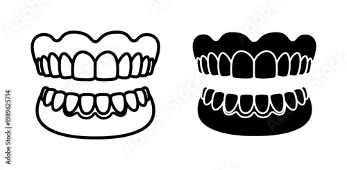Human Teeth Denture Outline and Silhouette Icon Set
