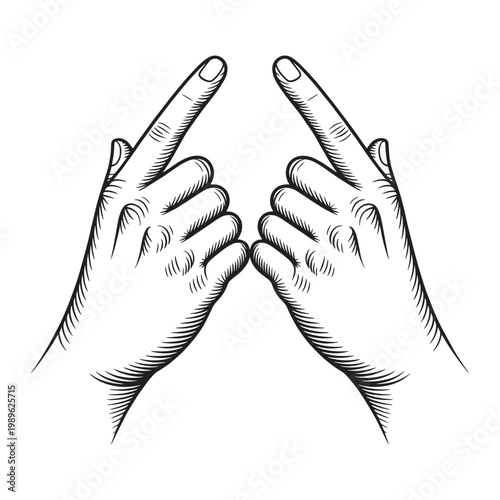 Detailed hand sketch with crossed fingers gesture for good luck symbol, hope expression, superstition concept, and vintage tattoo or graphic art design projects