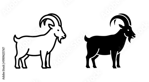 Goat linear and silhouette vector icons