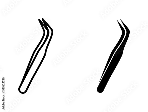 Curved tweezers icon set for eyelash extensions and precision work