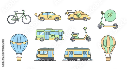 Transportation vehicles in various styles.