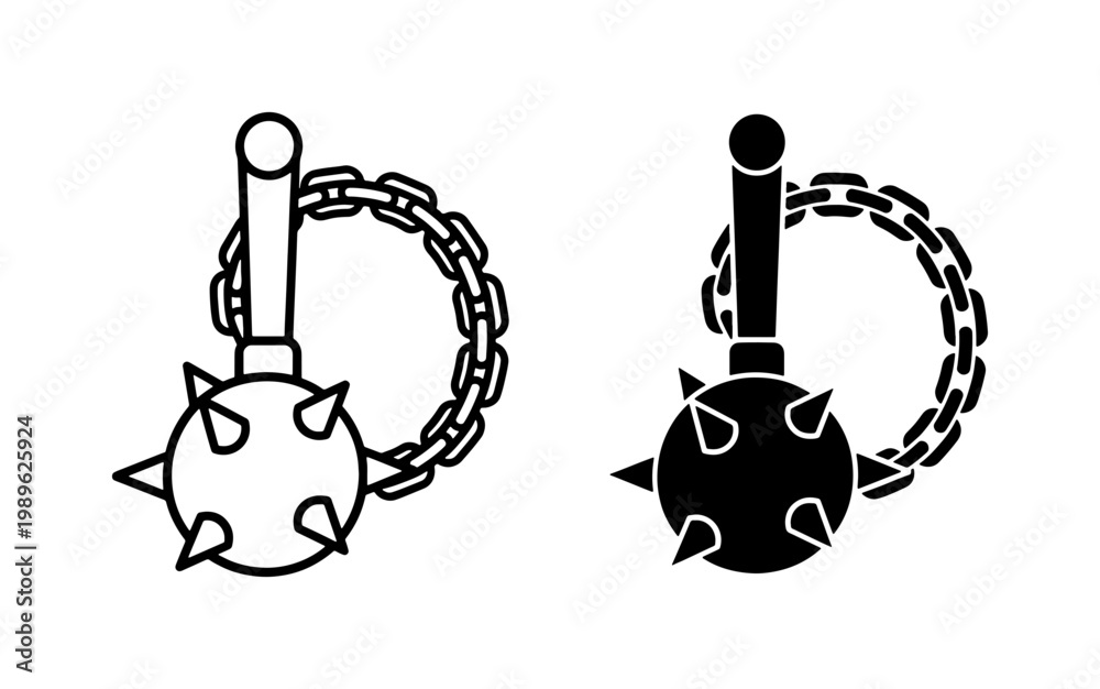 Fototapeta premium Medieval Flail Weapon Icon Set with Spiked Ball and Chain