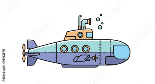 Colorful toy submarine model underwater vehicle.