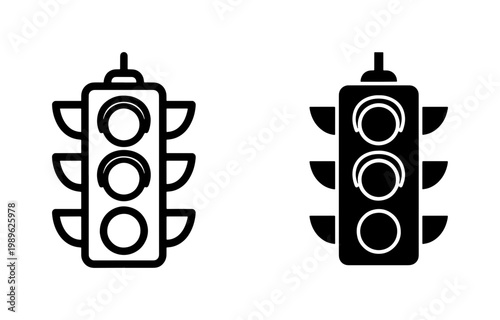 Traffic Light Outline and Solid Glyph Icon Set