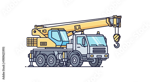 Large Yellow Construction Crane Truck Side.