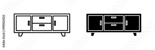 Modern Sideboard Furniture Line and Silhouette Icon Set