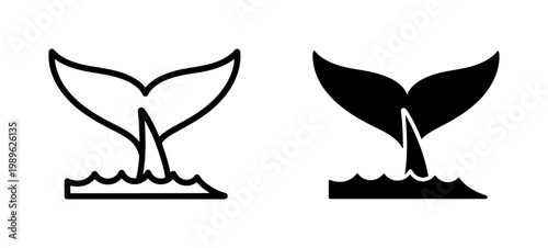 Whale Tail Icon Set with Ocean Waves