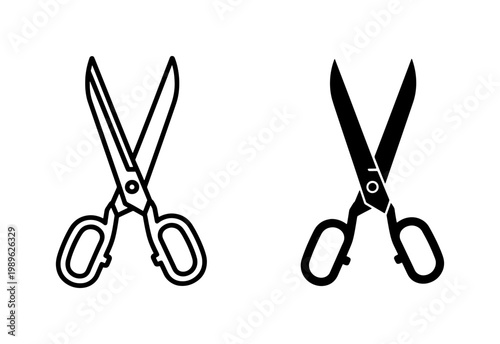 Black scissors outline and silhouette icon set