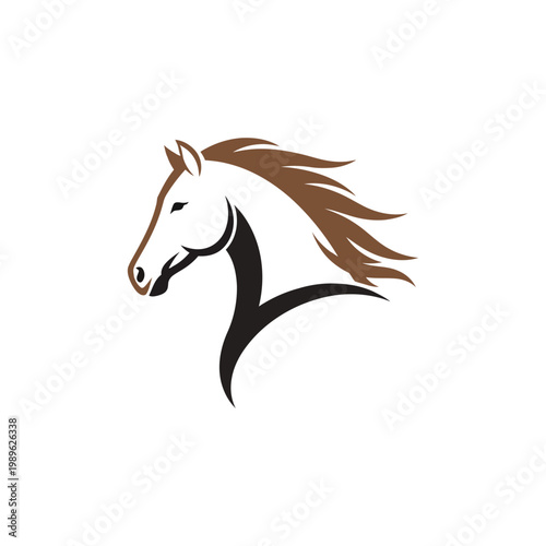 A white horse with a brown mane