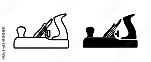 Woodworking Jack Plane Outline and Silhouette Icon Set