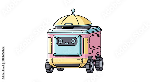 Colorful robot food delivery vehicle.