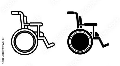 Wheelchair line and solid icon set for medical accessibility