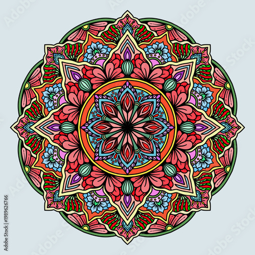 Multiple colour oriental mandala motif, vector vintage luxury round ornamental, Blossom Mandala Shape, design for wall hanging, carpet, decoration, Arabic, Indian, Moroccan, Spain, Turkish, Pakistan