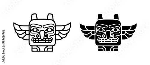 Native American Totem Pole Head Icon Set