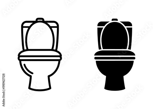 Toilet bowl icon set in outline and solid black style