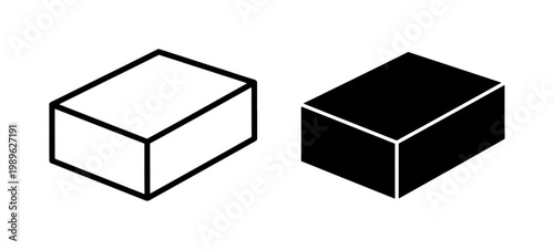 Isometric Rectangular Box Outline and Solid Black Icon Set