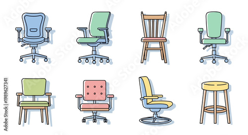 Collection of office chairs and stools.