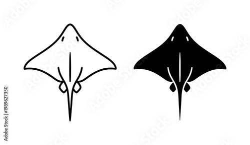 Minimalist Stingray Line Art and Solid Silhouette Icon Set