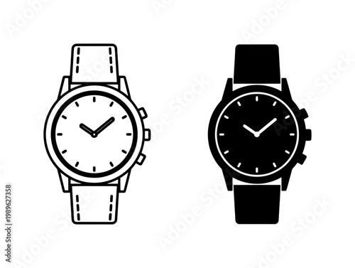 Wristwatch line and silhouette icon set