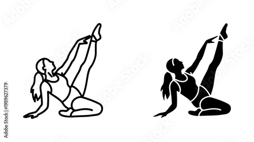 Gymnastics Athlete Stretching Silhouette and Line Art Icon