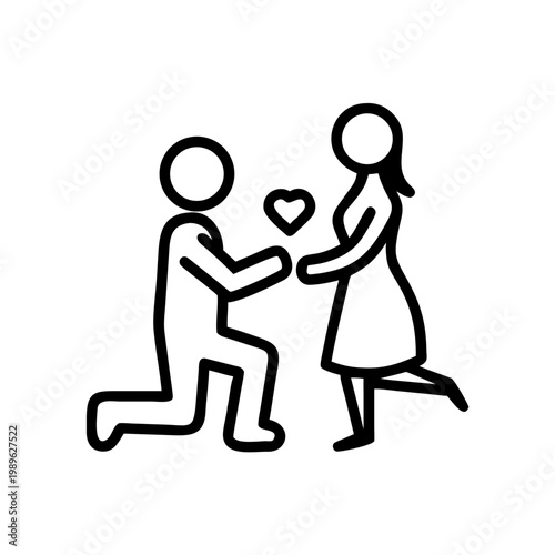 Man proposing to woman with a heart icon