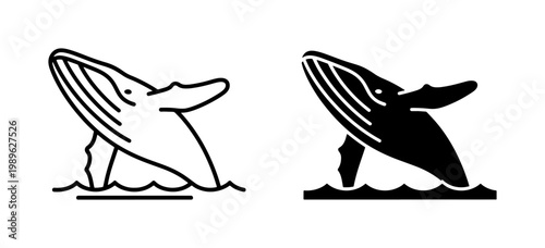 Humpback Whale Breaching Ocean Waves Minimalist Icon Set