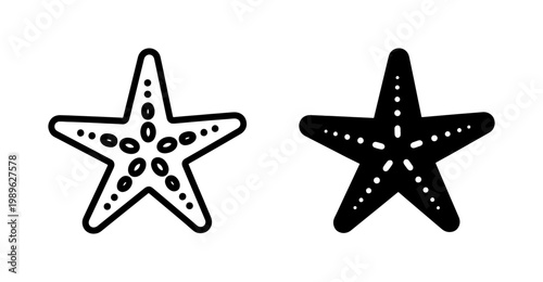 Starfish line and solid black icon set