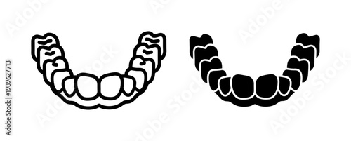 Human Teeth Alignment Outline and Silhouette Icon Set