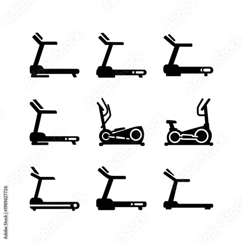 Fitness Equipment Icons: Treadmills, Ellipticals, and Exercise Bikes