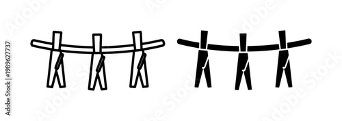 Clothespins Hanging on Washing Line Icon Set